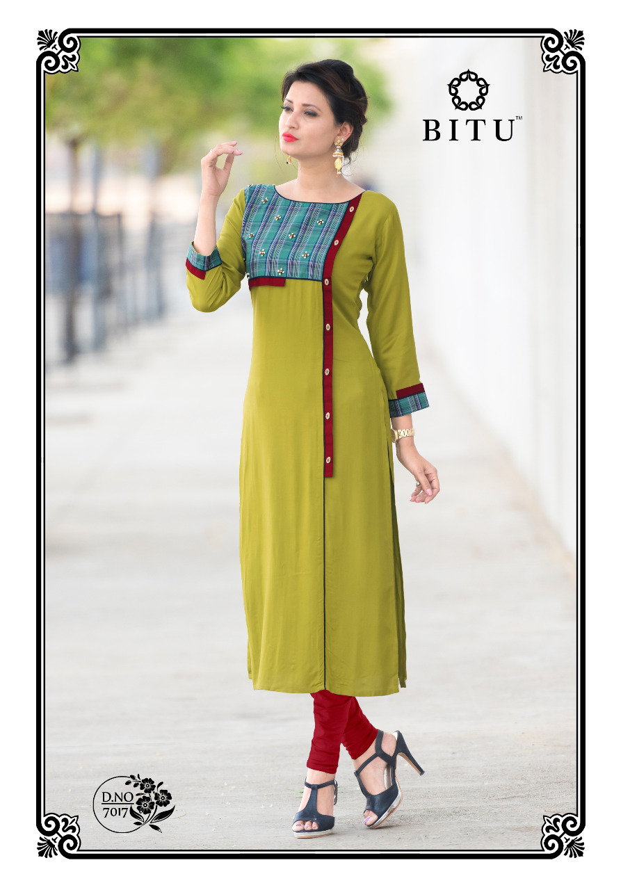 Mahi By Bitu 7011 To 7018 Series Beautiful Stylish Fancy Colorful Casual Wear & Ethnic Wear Plain Rayon & Cotton Printed Kurtis At Wholesale Price