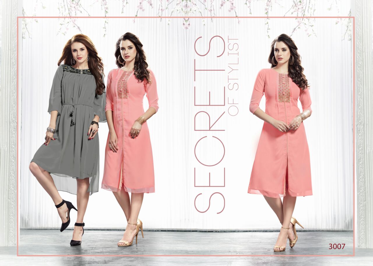 Mahira Vol-b By Kaamiri 3001 To 3008 Series Beautiful Stylish Colorful Fancy Casual Wear & Ethnic Wear Faux Georgette Kurtis At Wholesale Price