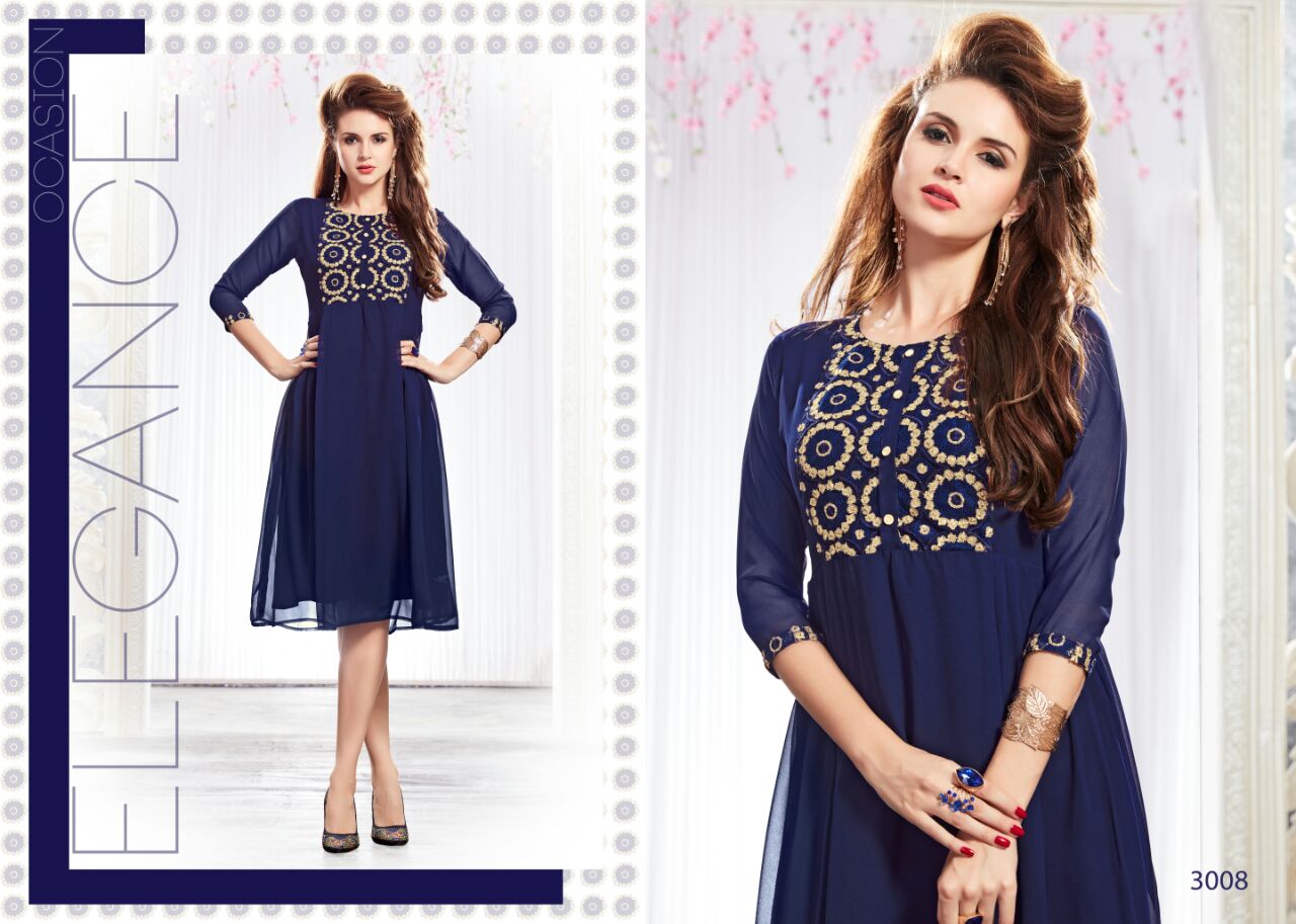 Mahira Vol-b By Kaamiri 3001 To 3008 Series Beautiful Stylish Colorful Fancy Casual Wear & Ethnic Wear Faux Georgette Kurtis At Wholesale Price