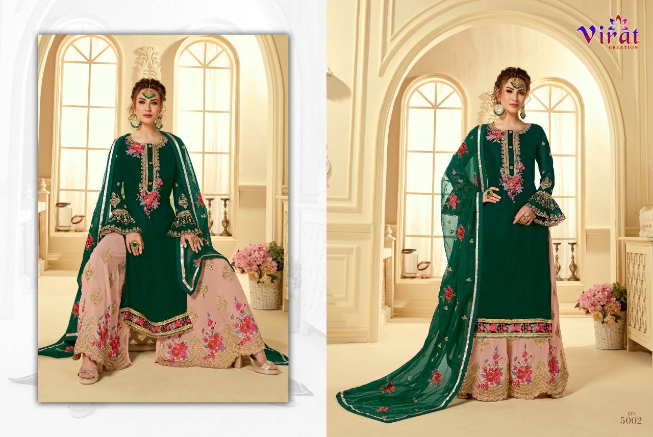 Maira Vol-5 By Virat Creation 5001 To 5003 Series Designer Anarkali Collection Beautiful Stylish Fancy Colorful Party Wear & Occasional Wear Satin Georgette Embroidered Dresses At Wholesale Price