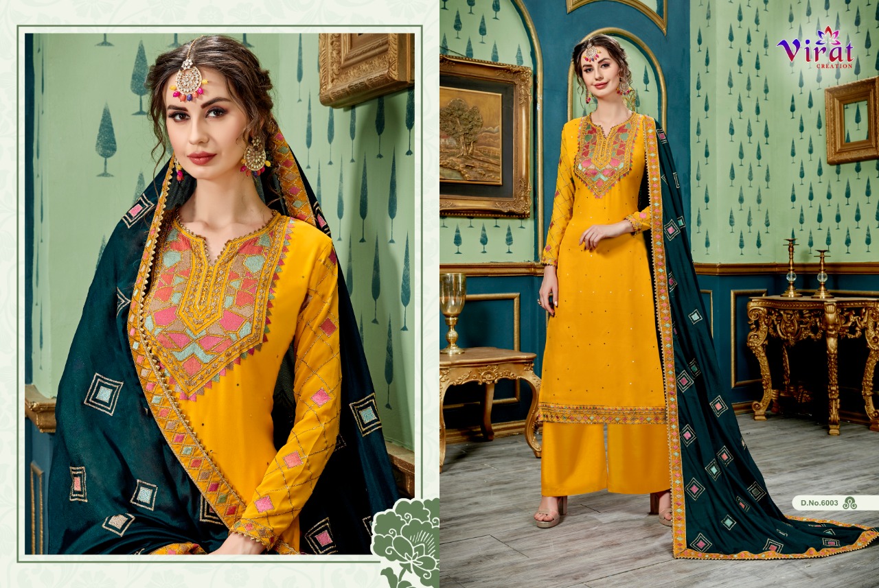 Maira Vol-6 By Virat Creation 6001 To 6005 Series Designer Anarkali Collection Beautiful Stylish Fancy Colorful Party Wear & Occasional Wear Faux Georgette Embroidered Dresses At Wholesale Price