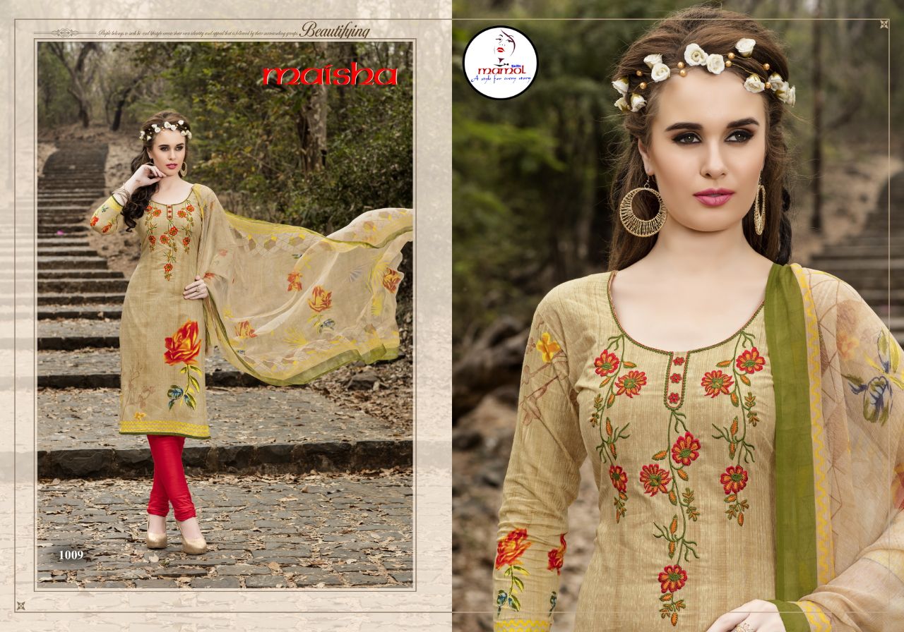Maisha By Mamol Suits 1001 To 1012 Series Beautiful Stylish Fancy Colorful Casual Wear & Ethnic Wear Collection Pure Cambric Cotton Print Digital Embroidered Dresses At Wholesale Price
