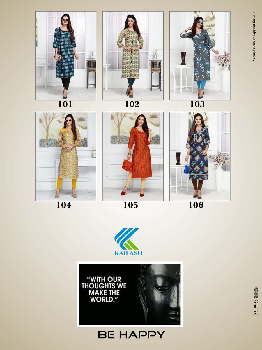 Maitri By Kailash 101 To 106 Series Beautiful Colorful Stylish Fancy Casual Wear & Ethnic Wear & Ready To Wear Rayon Printed Kurtis At Wholesale Price