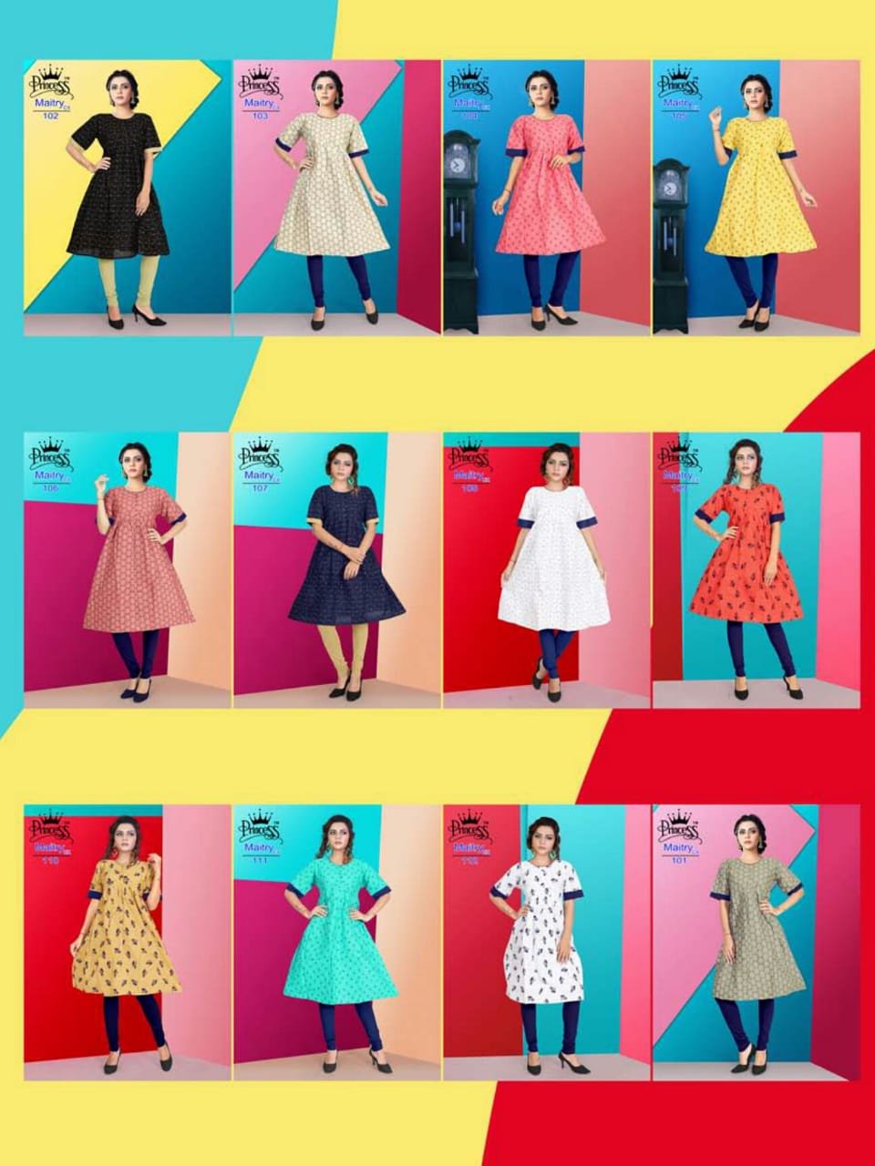 Maitry Cx By Princess 101 To 112 Series Beautiful Colorful Stylish Fancy Casual Wear & Ethnic Wear & Ready To Wear Cotton Denim Kurtis At Wholesale Price