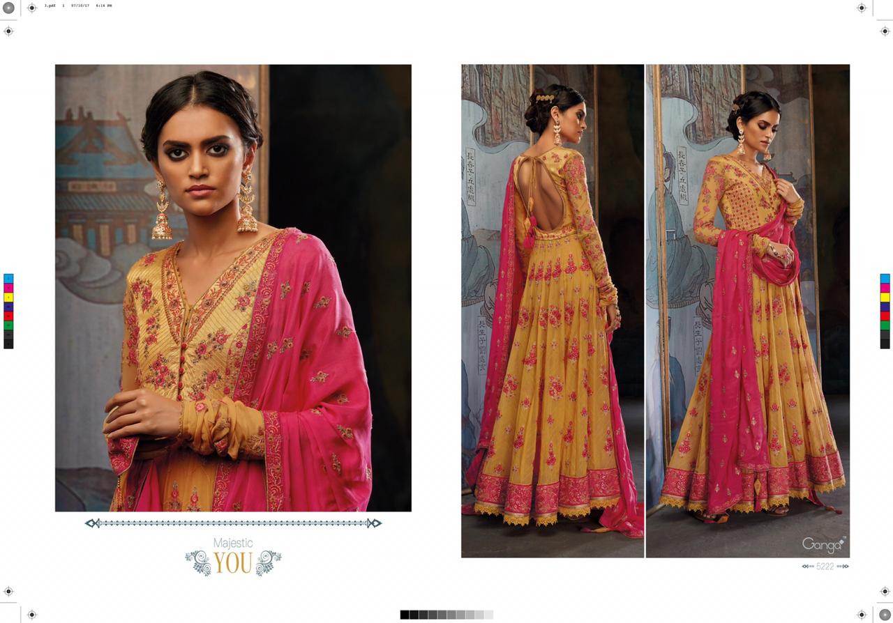 Majestic You By Ganga Fashion 5220 To 5224 Series Designer Anarkali Suits Collection Beautiful Stylish Fancy Colorful Party Wear & Occasional Wear Pure Bemberg Georgette Embroidered Dresses At Wholesale Price