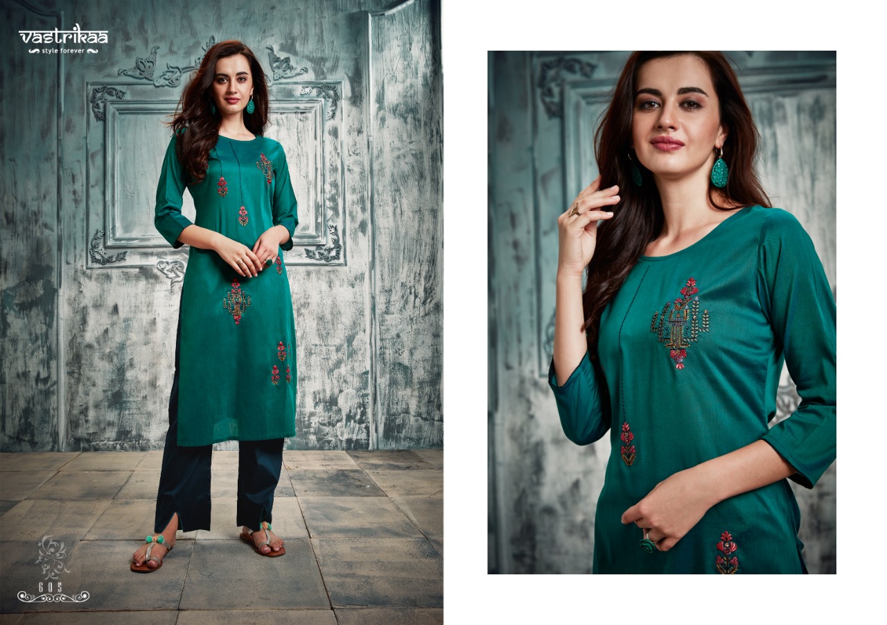 Majesty By Vastrikaa 601 To 606 Series Stylish Fancy Colorful Collection Casual Wear & Ethnic Wear Handloom Chanderi Silk With Two Tone Embroidery Kurtis At Wholesale Price