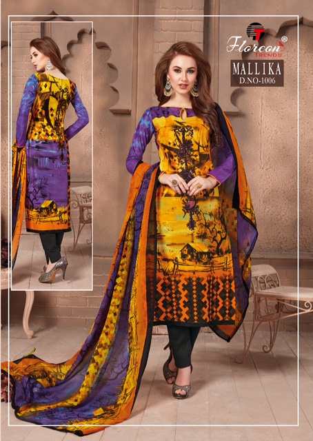 Mallika By Floreon 1001 To 1007 Series Beautiful Stylish Fancy Colorful Casual Wear & Ethnic Wear Cambric Big Panna Dresses At Wholesale Price