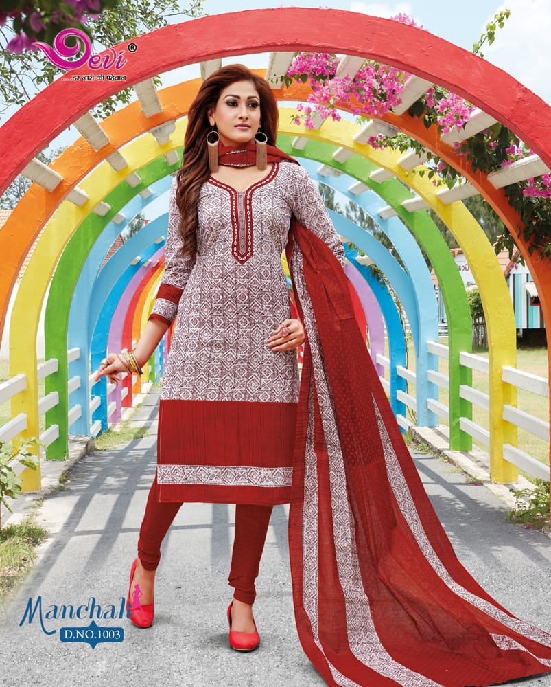 Manchali By Devi 1001 To 1012 Series Series Beautiful Stylish Fancy Colorful Casual Wear & Ethnic Wear Cotton Printed Dresses At Wholesale Price