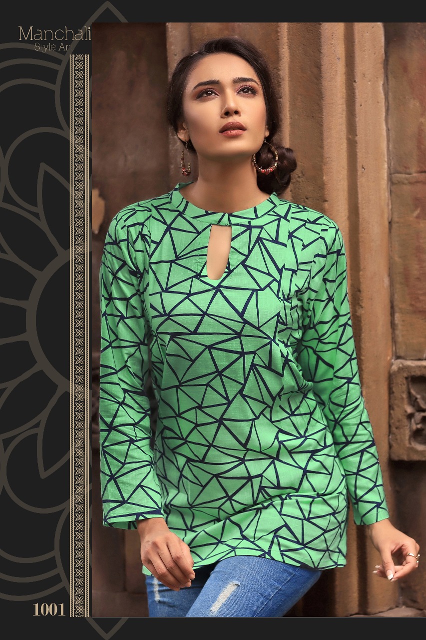 Manchali By Manisha Fashion 1001 To 1010 Series Beautiful Colorful Stylish Fancy Casual Wear & Ethnic Wear & Ready To Wear Rayon Slub Printed Kurtis/ Tops At Wholesale Price