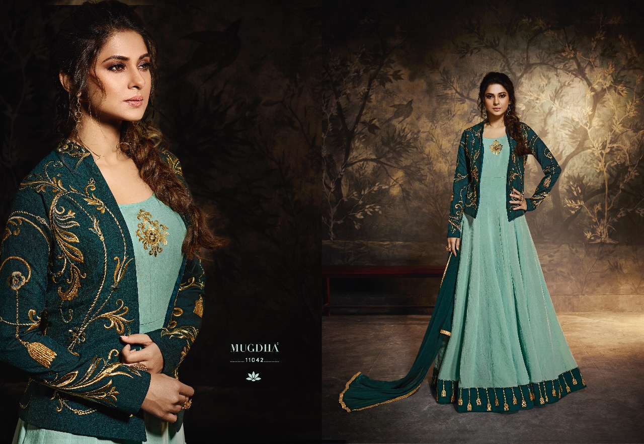 Mandira By Mugdha 11041 To 11044 Series Designer Anarkali Suits Collection Beautiful Stylish Fancy Colorful Party Wear & Occasional Wear Silk Embroidered Dresses At Wholesale Price