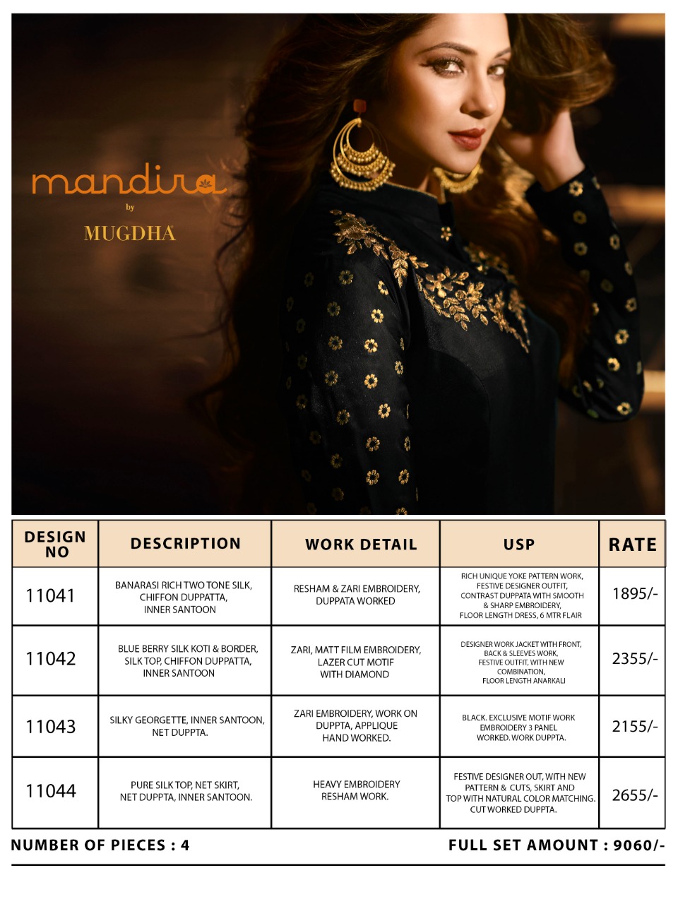 Mandira By Mugdha 11041 To 11044 Series Designer Anarkali Suits Collection Beautiful Stylish Fancy Colorful Party Wear & Occasional Wear Silk Embroidered Dresses At Wholesale Price