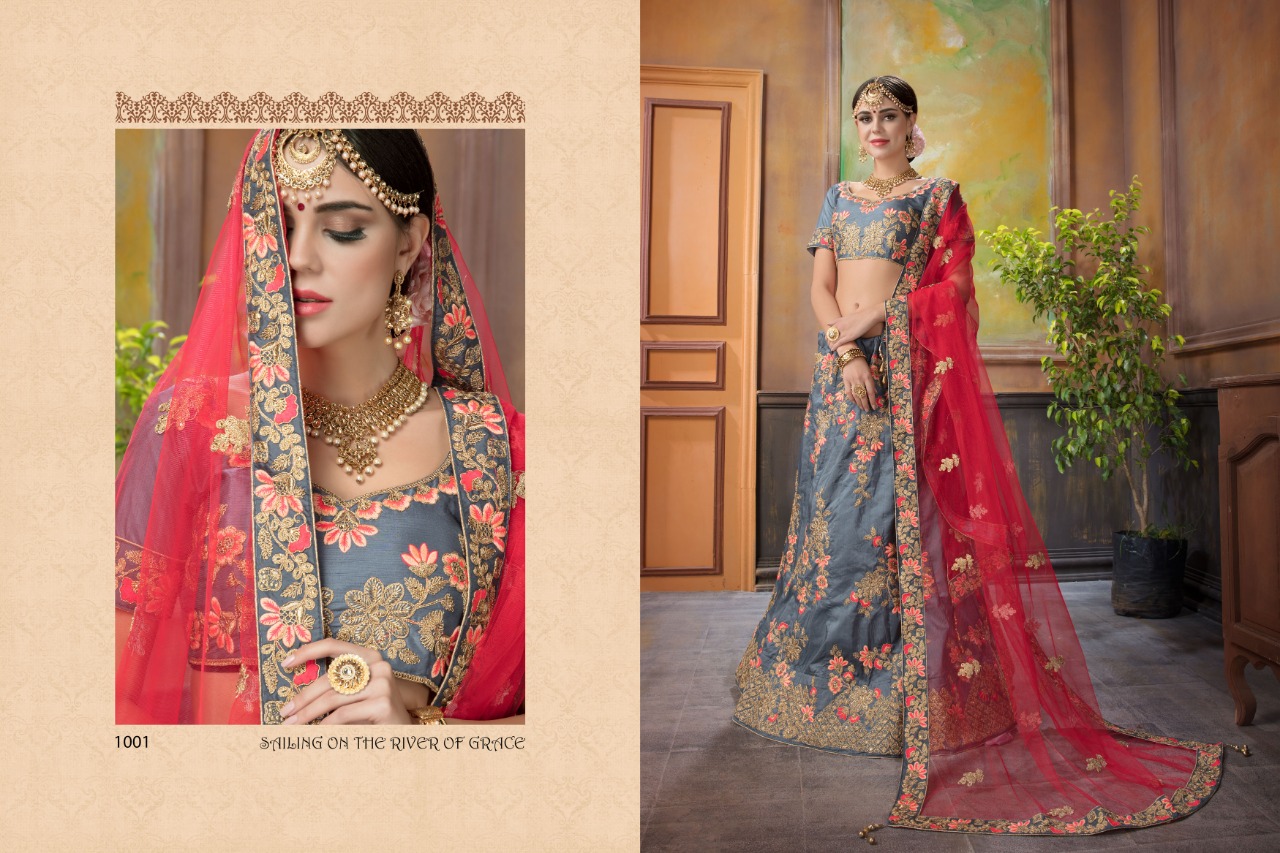 Mangalya By Tejasvee 1001 To 1005 Series Designer Beautiful Wedding Collection Occasional Wear & Party Wear Pure Satin Silk Lehengas At Wholesale Price
