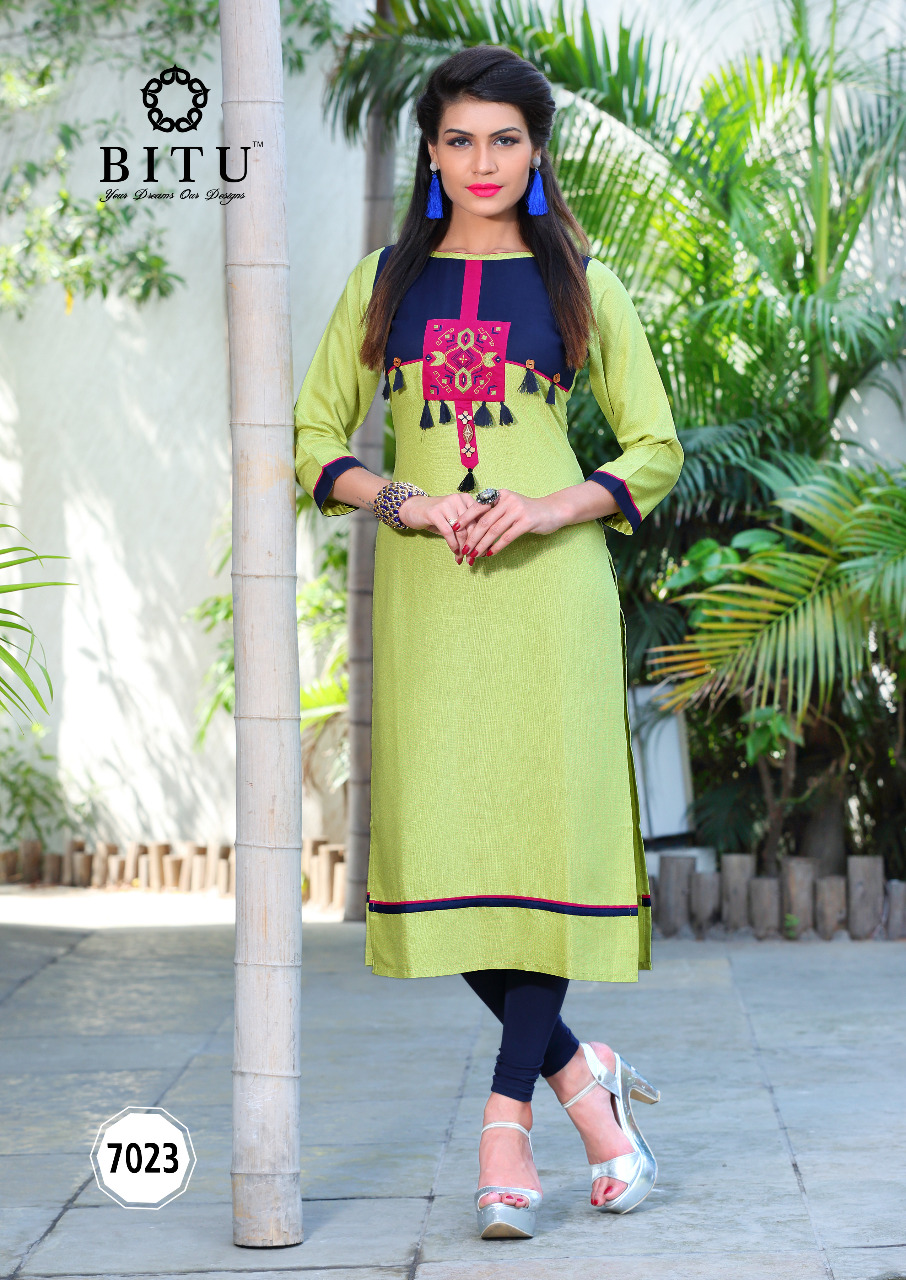 Mannat By Bitu 7023 To 7028 Series Beautiful Stylish Fancy Colorful Casual Wear & Ethnic Wear & Ready To Wear Rayon Kurtis At Wholesale Price