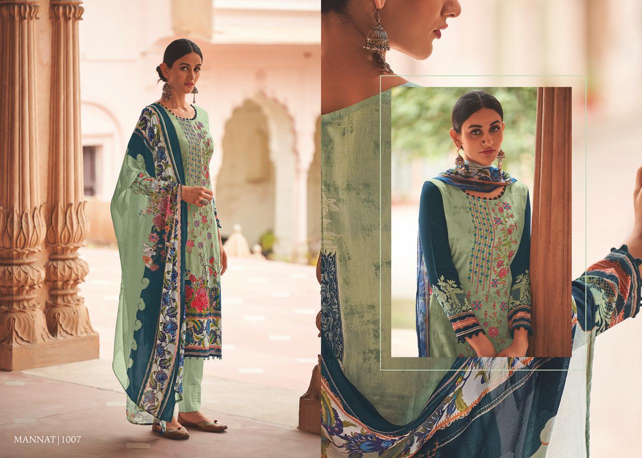 Mannat By House Of Lawn 1001 To 1010 Series  Studio Designer Collection Beautiful Stylish Fancy Colorful Party Wear & Occasional Wear Pure Jam Satin Digital Printed With Embroidery With Embroidery Dresses At Wholesale Price