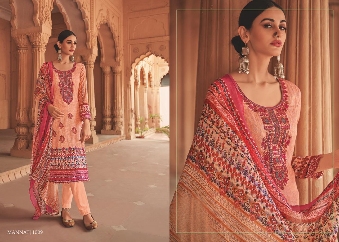 Mannat By House Of Lawn 1001 To 1010 Series  Studio Designer Collection Beautiful Stylish Fancy Colorful Party Wear & Occasional Wear Pure Jam Satin Digital Printed With Embroidery With Embroidery Dresses At Wholesale Price