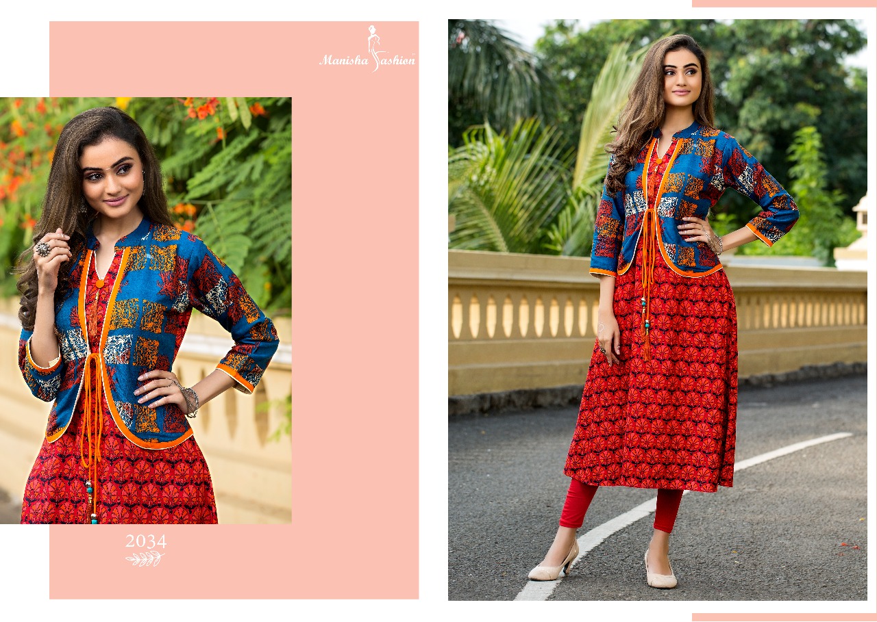 Mantra Vol-2 By Manisha Fashion 2031 To 2040 Series Beautiful Stylish Colorful Fancy Party Wear & Ethnic Wear & Ready To Wear Rayon Printed Kurtis At Wholesale Price