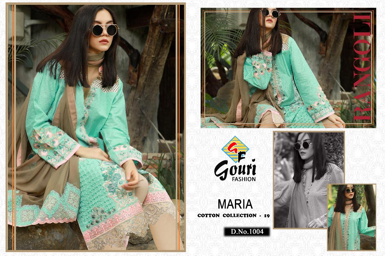 Maria Cotton Collection Vol-19 By Gouri Fashion 1001 To 1005 Designer Pakistani Suits Collection Beautiful Stylish Fancy Colorful Party Wear & Occasional Wear Cambric Cotton With Embroidery Dresses At Wholesale Price