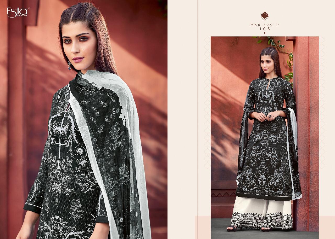 Mariegold By Esta Designs 101 To 112 Series Beautiful Suits Stylish Fancy Colorful Party Wear & Ethnic Wear Digital Printed Cotton Lawn With Mirror Work Dresses At Wholesale Price