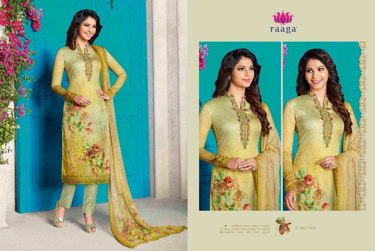 Marigold By Raaga 1701 To 1709 Series Designer Suits Beautiful Stylish Fancy Colorful Party Wear & Ethnic Wear Satin Cotton Embroidered Dresses At Wholesale Price