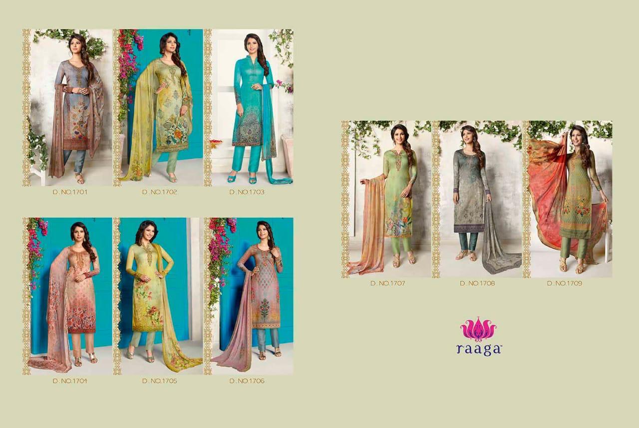 Marigold By Raaga 1701 To 1709 Series Designer Suits Beautiful Stylish Fancy Colorful Party Wear & Ethnic Wear Satin Cotton Embroidered Dresses At Wholesale Price
