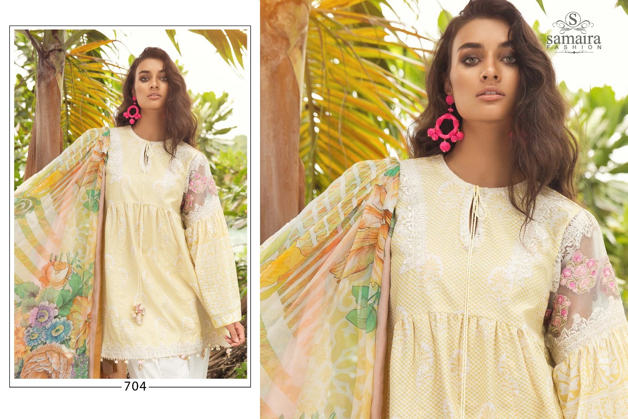 Mariya Vol-1 By Samaira Fashion 702 To 708 Series Beautiful Pakistani Suits Colorful Stylish Fancy Party Wear & Occasional Wear Pure Cotton Cambric Printed Dresses At Wholesale Price