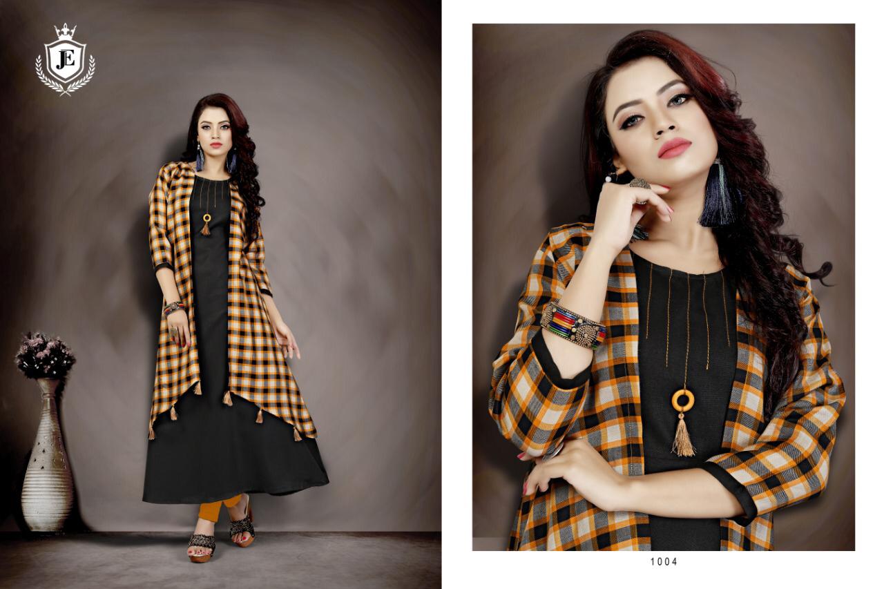 Mariya By Je 1001 To 1004 Series Beautiful Stylish Colorful Fancy Party Wear & Ethnic Wear & Ready To Wear Heavy Rayon Slub Embroidered Kurtis With Shrug At Wholesale Price