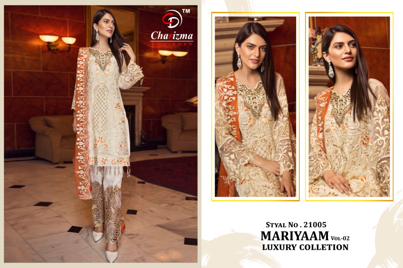 Mariyaa Luxury Collection Vol-2 By Charizma Designer 21001 To 21005 Series Pakistani Suits Beautiful Fancy Colorful Stylish Party Wear & Occasional Wear Faux Georgette With Embroidery Dresses At Wholesale Price