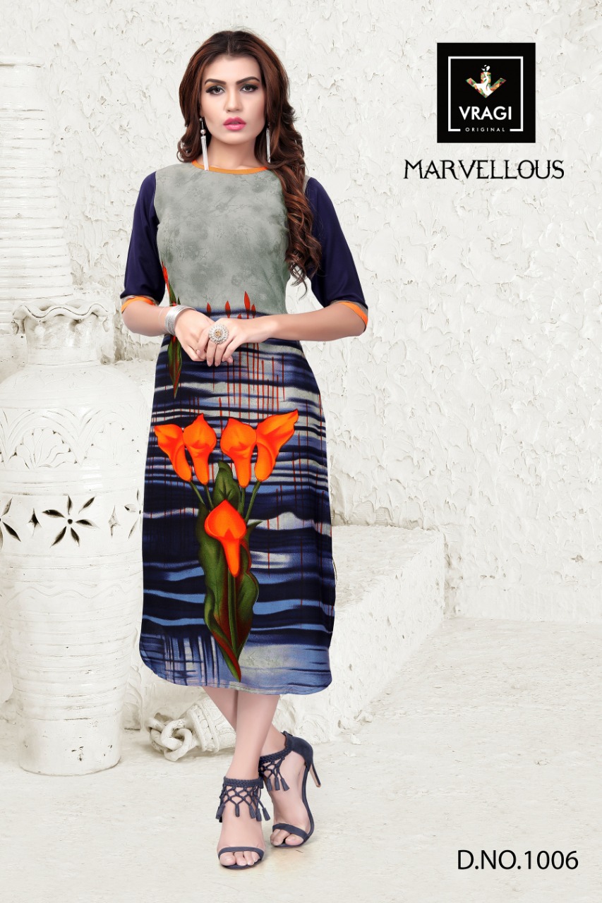 Marvellous By Vragi 1001 To 1008 Series Beautiful Colorful Stylish Fancy Casual Wear & Ethnic Wear & Ready To Wear Heavy Rayon Printed Kurtis At Wholesale Price