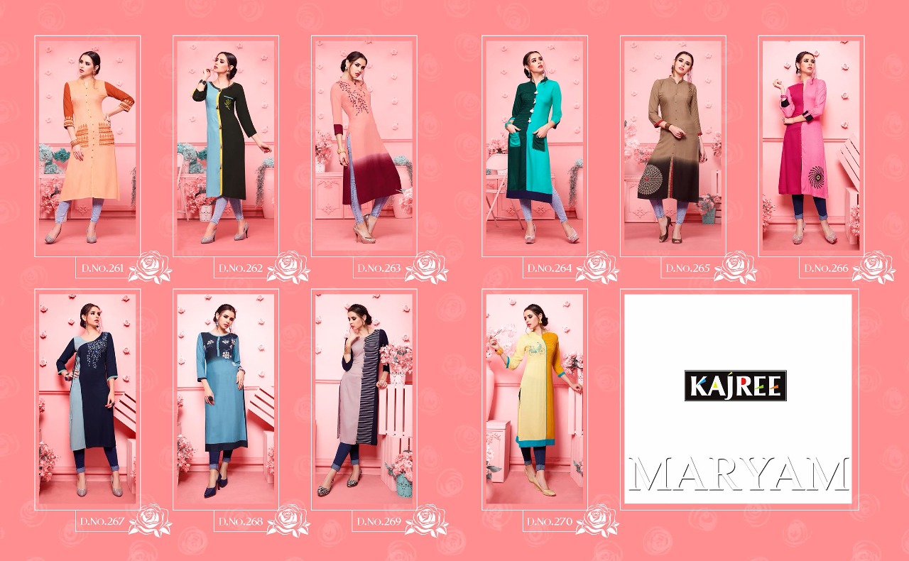 Maryam By Kajree Fashion 261 To 270 Series Designer Beautiful Stylish Fancy Colorful Party Wear & Ethnic Wear & Ready To Wear Rayon Printed Kurtis At Wholesale Price
