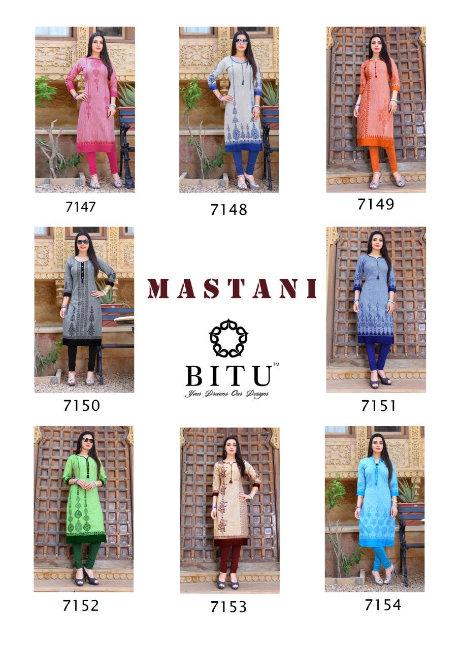 Mastani By Bitu 7147 To 7154 Series Beautiful Stylish Fancy Colorful Casual Wear & Ethnic Wear & Ready To Wear Rayon Khadi Printed Kurtis At Wholesale Price