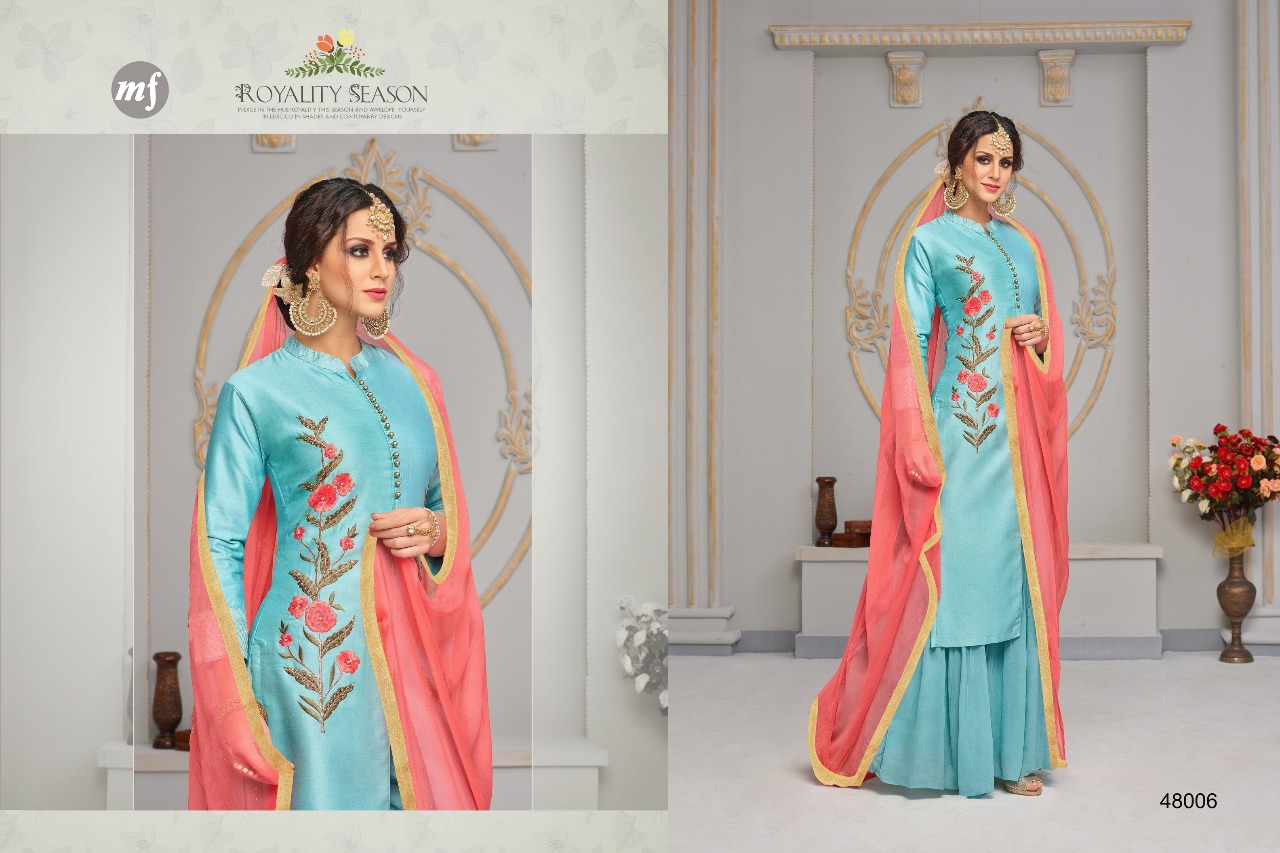 Masuba By Mahaveer Fashion 48006 To 48008 Series Designer Suits Embroidered Beautiful Stylish Fancy Colorful Party Wear & Occasional Wear Pure Muslin Silk Dresses At Wholesale Price