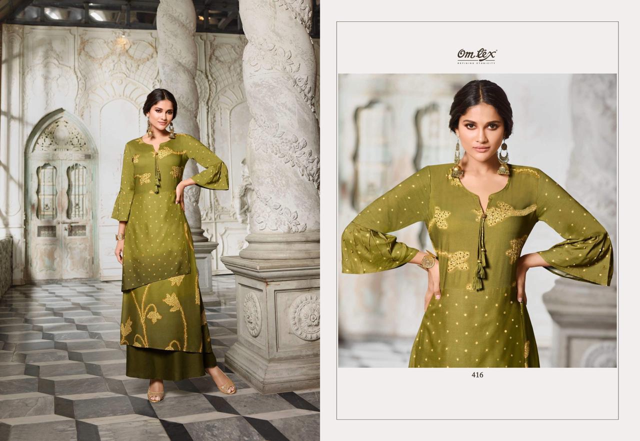 Maulika By Om Tex 411 To 416 Series Beautiful Stylish Colorful Fancy Party Wear & Ethnic Wear & Ready To Wear Rexon Digital Printed Kurtis At Wholesale Price