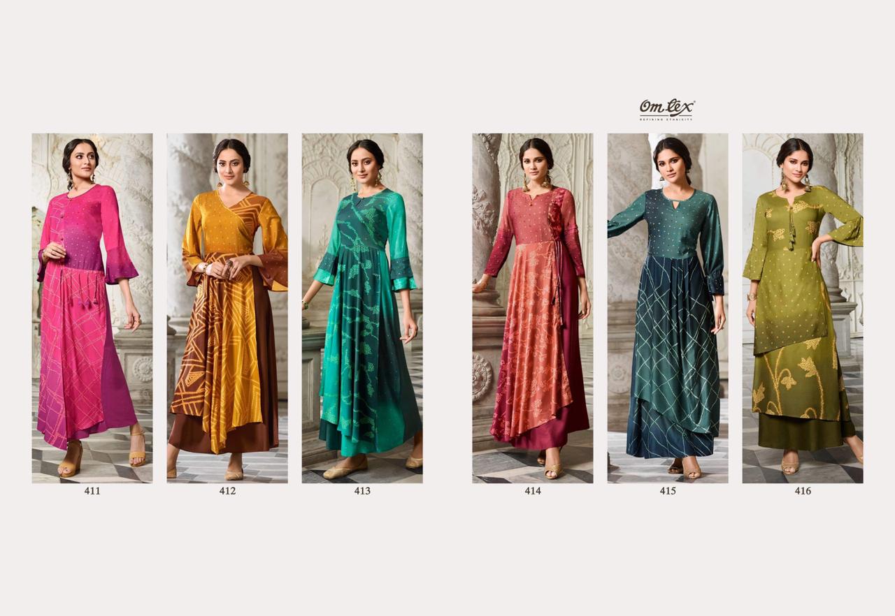 Maulika By Om Tex 411 To 416 Series Beautiful Stylish Colorful Fancy Party Wear & Ethnic Wear & Ready To Wear Rexon Digital Printed Kurtis At Wholesale Price