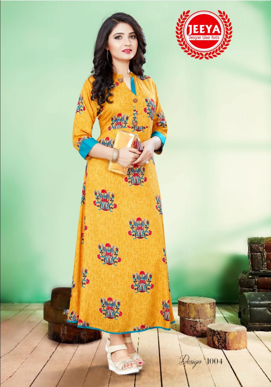 Mayara By Jeeya 1001 To 1006 Series Stylish Fancy Beautiful Colorful Casual Wear & Ethnic Wear Heavy Plain Rayon Printed Kurtis At Wholesale Price