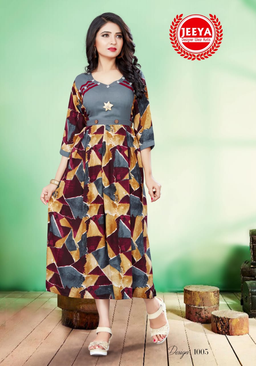 Mayara By Jeeya 1001 To 1006 Series Stylish Fancy Beautiful Colorful Casual Wear & Ethnic Wear Heavy Plain Rayon Printed Kurtis At Wholesale Price