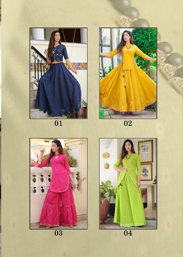 Meenakari By Mustard 01 To 04 Series Stylish Fancy Colorful Collection Casual Wear & Ethnic Wear Pure Cotton Meenakari Butti Kurtis With Bottom At Wholesale Price