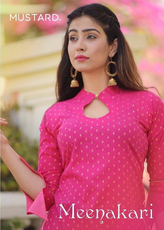 Meenakari By Mustard 01 To 04 Series Stylish Fancy Colorful Collection Casual Wear & Ethnic Wear Pure Cotton Meenakari Butti Kurtis With Bottom At Wholesale Price