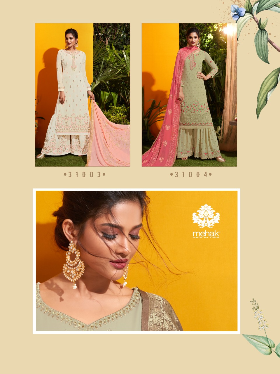 Mehak 31001 Series By Mehak 31001 To 31006 Series Designer Wear Sharara Suits Collection Beautiful Stylish Fancy Colorful Party Wear & Occasional Wear Georgette Embroidered Dresses At Wholesale Price