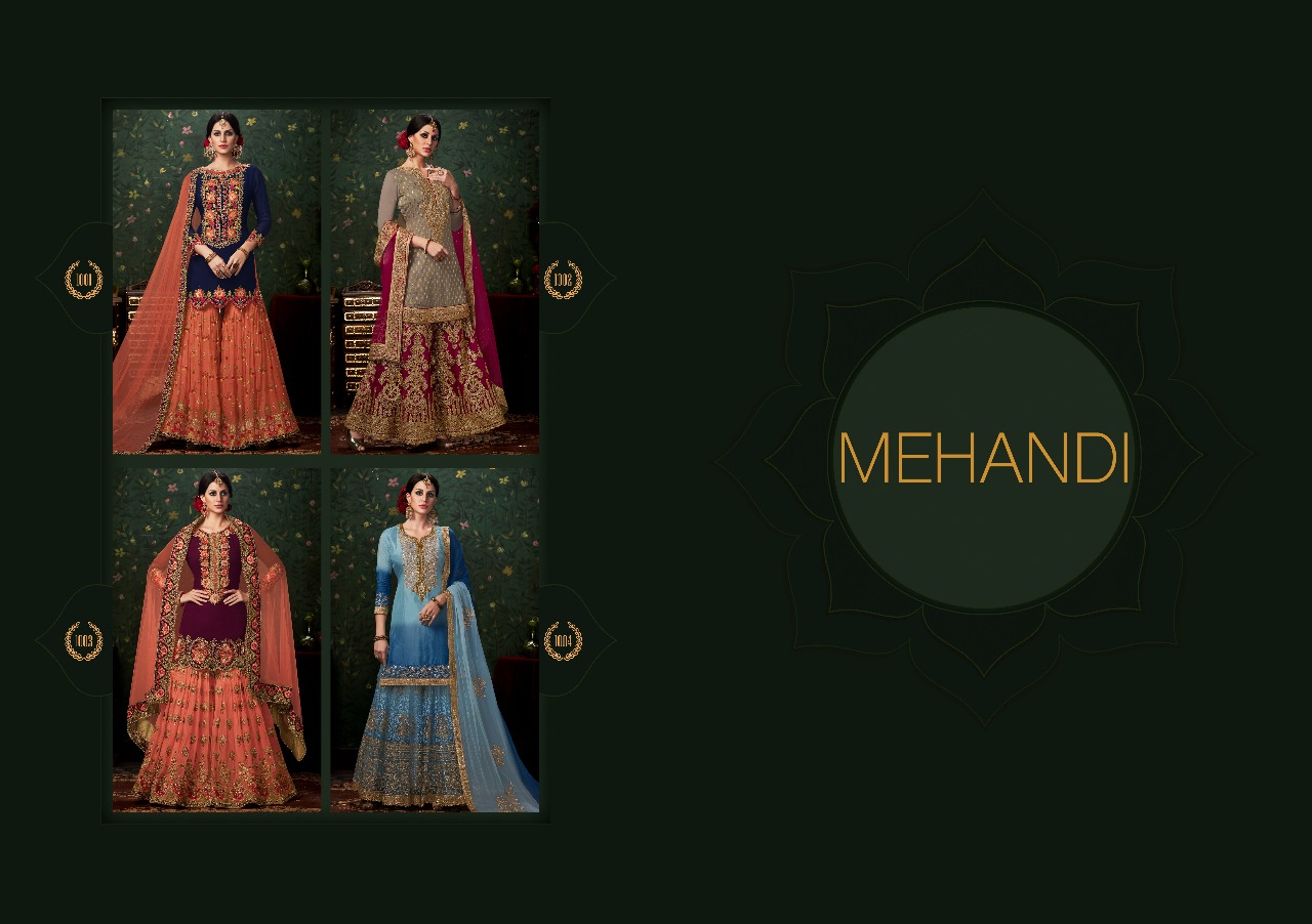 Mehandi By Kalyan Prints 1001 To 1004 Series Designer Wedding Collection Beautiful Stylish Fancy Colorful Party Wear & Occasional Wear Georgette/ Silk/ Viscose Dresses At Wholesale Price