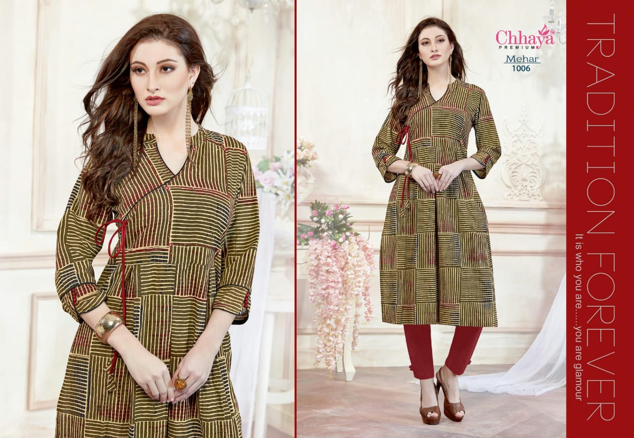 Mehar By Chhaya 1001 To 1010 Series Indian Wear Collection Beautiful Stylish Fancy Colorful Party Wear & Occasional Wear Cotton Printed Kurtis At Wholesale Price