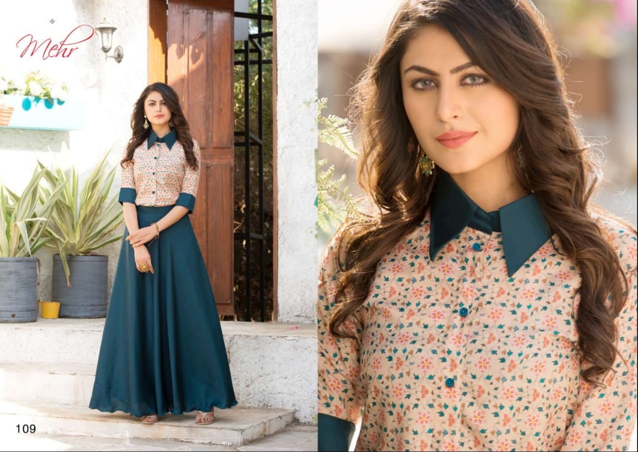 Mehr Vol-3 By Mugdha 109 To 113 Series Beautiful Stylish Colorful Fancy Party Wear & Ethnic Wear & Ready To Wear Scuba/viola/silk Top With Skirt At Wholesale Price