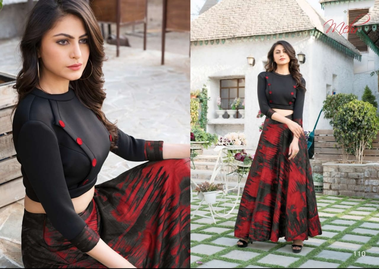 Mehr Vol-3 By Mugdha 109 To 113 Series Beautiful Stylish Colorful Fancy Party Wear & Ethnic Wear & Ready To Wear Scuba/viola/silk Top With Skirt At Wholesale Price