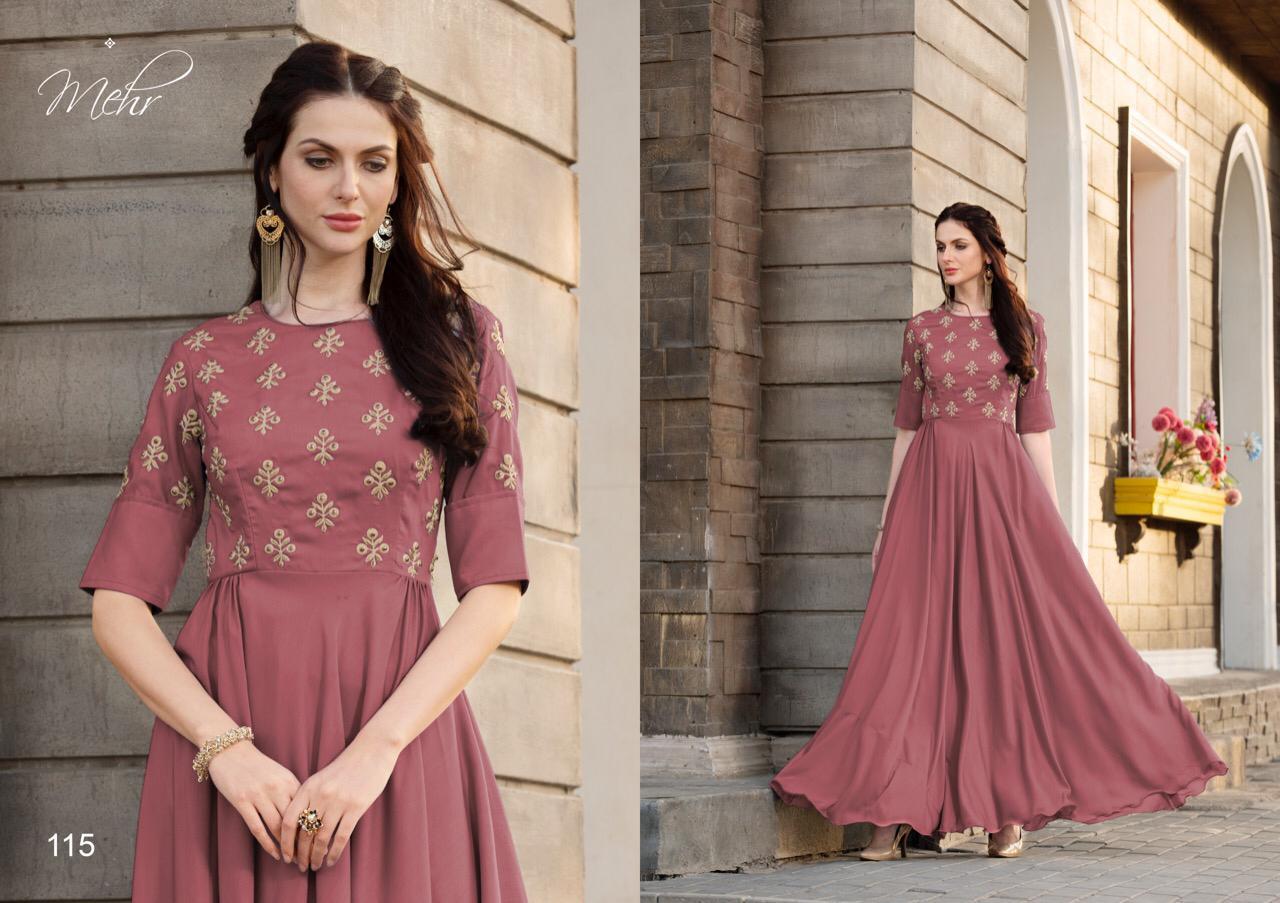 Mehr Vol-4 By Mugdha 114 To 118 Series Beautiful Stylish Colorful Fancy Party Wear & Ethnic Wear & Ready To Wear Viola/silk Gowns At Wholesale Price