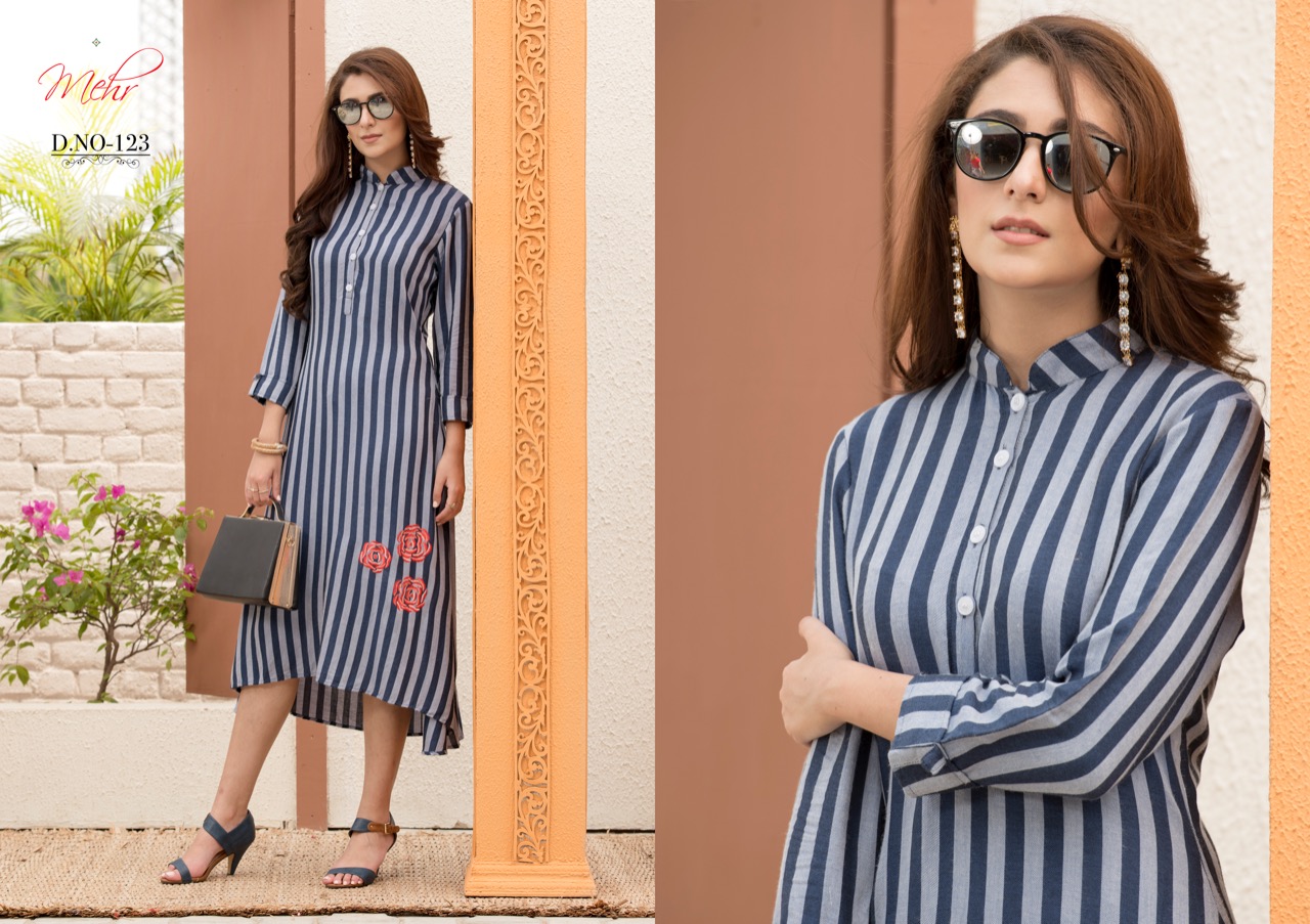 Mehr Vol-5 By Mugdha 119 To 124 Series Beautiful Stylish Fancy Colorful Casual Wear & Ethnic Wear & Ready To Wear Linen / Rayon / South Cotton Kurtis At Wholesale Price