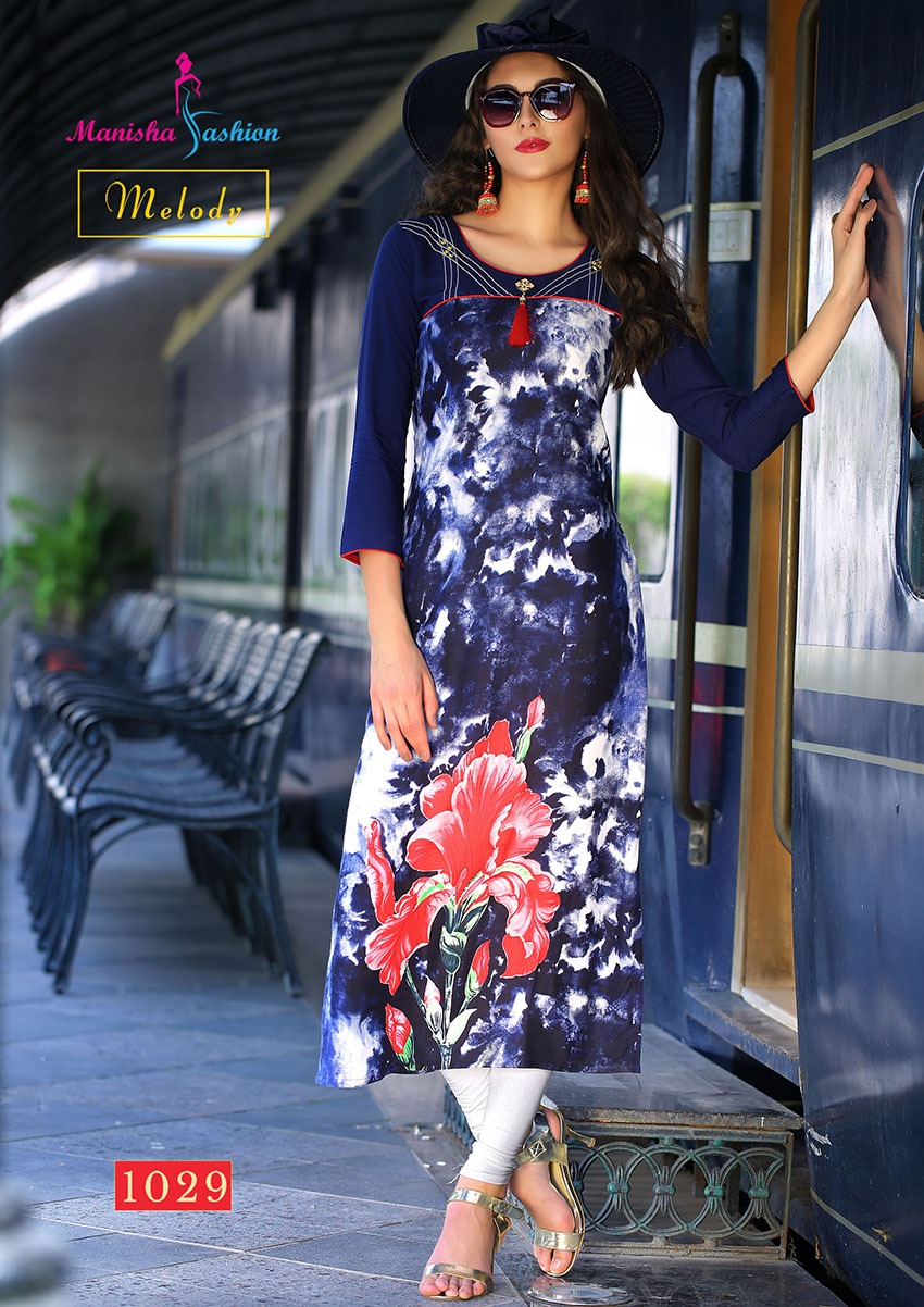 Melody By Manisha Fashion 1021 To 1030 Series Beautiful Colorful Stylish Fancy Casual Wear & Ethnic Wear & Ready To Wear Rayon Printed Kurtis At Wholesale Price