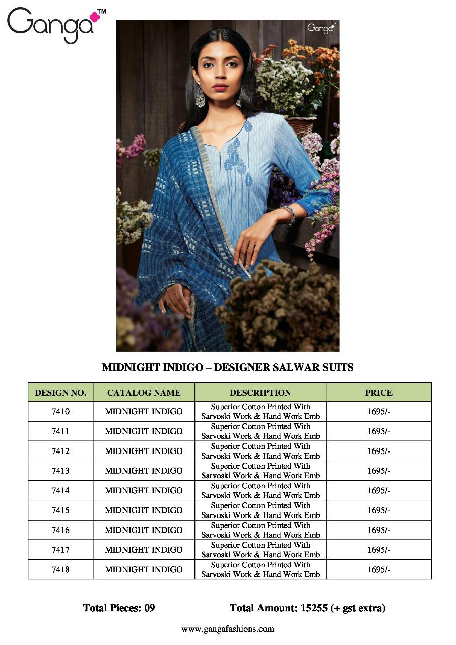 Midnight Indigo By Ganga Fashion 7410 To 7418 Series Suits Beautiful Stylish Fancy Colorful Party Wear & Occasional Wear Superior Cotton Printed Dresses At Wholesale Price