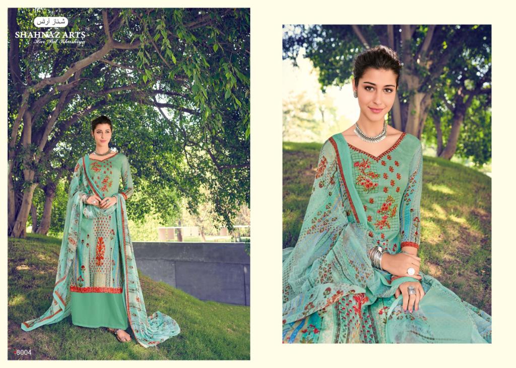 Stock Mihira By Shahnaz Art 8001 To 8008 Series Beautiful Suits Stylish Fancy Colorful Casual Wear & Ethnic Wear & Ready To Wear Pure Cotton Satin Print With Self Embroidery Dresses At Wholesale Price