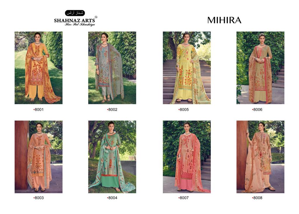 Stock Mihira By Shahnaz Art 8001 To 8008 Series Beautiful Suits Stylish Fancy Colorful Casual Wear & Ethnic Wear & Ready To Wear Pure Cotton Satin Print With Self Embroidery Dresses At Wholesale Price