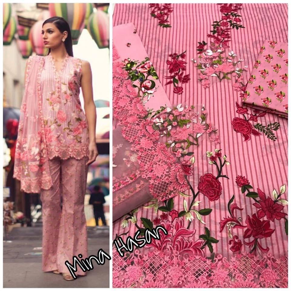 Mina Hasan Hit Design 609 By Samaira Fashion Designer Pakistani Suits Beautiful Fancy Stylish Colorful Party Wear & Occasional Wear Pure Cotton Print With Embroidery Dresses At Wholesale Price