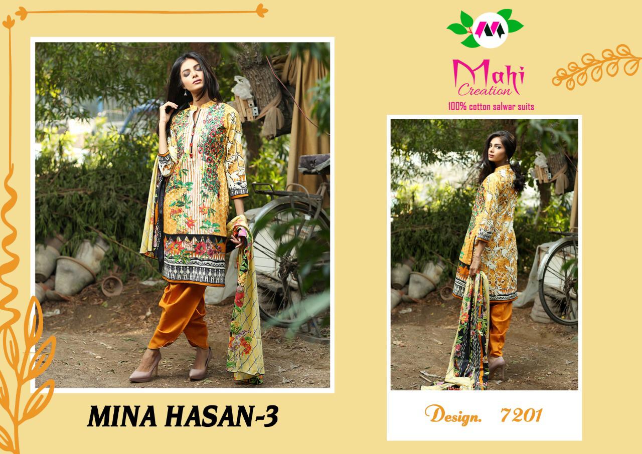 Mina Hasan Vol-3 By Mahi Creation 7201 To 7210 Series Designer Suits Beautiful Stylish Fancy Colorful Party Wear & Ethnic Wear Pure Cotton Printed Dresses At Wholesale Price